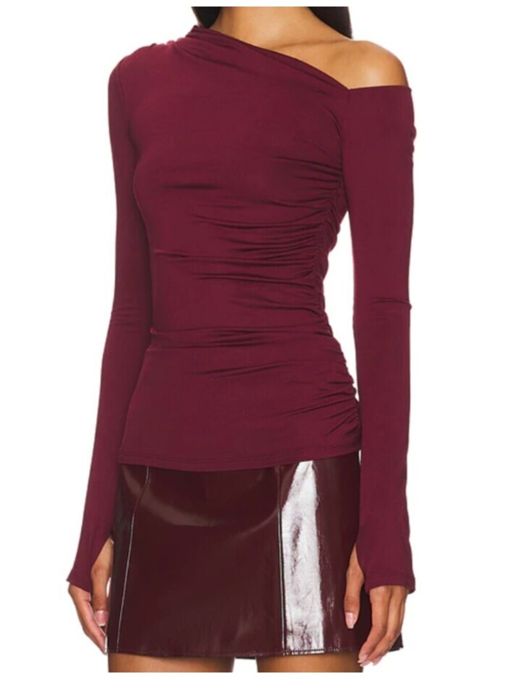 NIA revolve Cleo oxblood burgundy ruched blouse sz XS